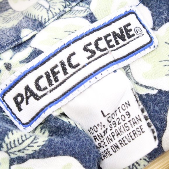 Vintage Pacific Scene Hawaiian Shirt Blue Button Down Short Sleeve Cotton Size L - Picture 4 of 7